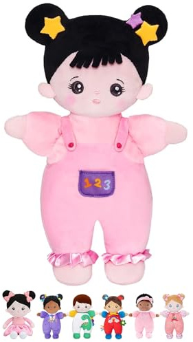 OUOZZZ Soft Asian Baby Doll 10 Pink Buns Black Hair Snuggle Buddy