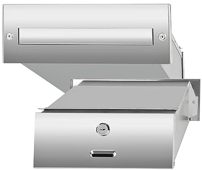 HUW - Stahl Mauerdurchwurf Briefkasten zum Einbau - Tiefe: 16-30 cm - A4 - Korrosionsbeständigkeit - Witterungseinflüsse - 2 Schlüssel Schloss - Einbaubriefkasten - Durchwurfbriefkasten - Silber