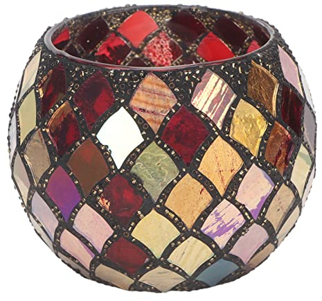 Portacandele in Vetro a Mosaico, Portacandele Tealight in Vetro Romantico Fatto a Mano, Rosso Decorativo Romantico Utilizzato Anche Come Vaso Portapenne Ciotola Per Piante in Vaso
