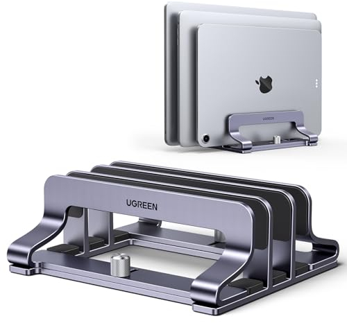 UGREEN Vertical Laptop Stand for Desk Triple Slot Laptop Stand Holder Adjustable Dock Aluminum Desktop Stand Compatible with MacBook Air Pro, Microsoft Surface Laptop 4, LG Gram 17
