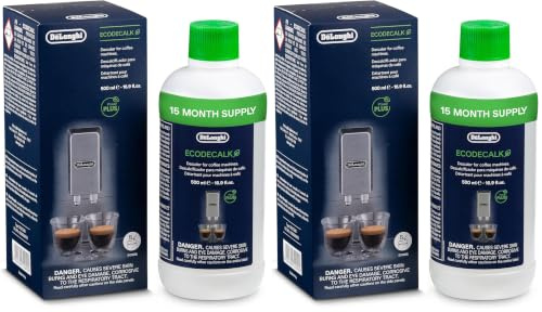 De'Longhi Original EcoDecalk DLSC 500 – Entkalker für Kaffeemaschinen & Kaffeevollautomaten, Universal Kalklöser für 5 Entkalkungsvorgänge, 500 ml, Weiß (Packung mit 2)