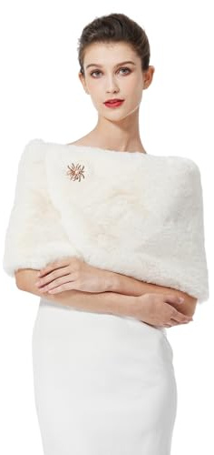 BEAUTELICATE Faux Fur Wrap Shawl Women’s Shrug Bridal Bridesmaid Stole for Winter Wedding Party Evening (One size, Upgraded - Ivory)