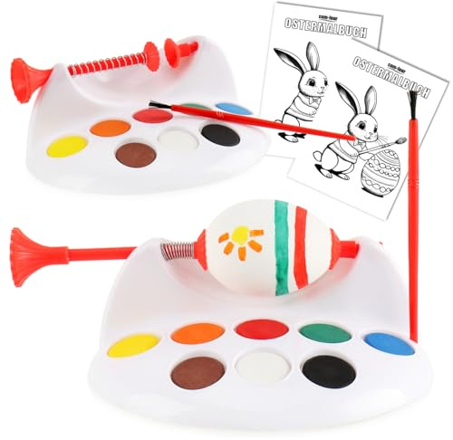 COM-FOUR® 2x målarset för påskägg - äggmålningsmaskin med målarbok, pensel och färger - måla påskägg själv - målartillbehör (Målningsset påskägg 1-6 st)