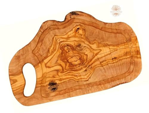 WOODYCOR Planche à Découper Bois – 40 à 43 cm - Multiusage : Planche Fromage, Planche Apéro, Planche de Charcuterie en bois d'Olivier Brut.