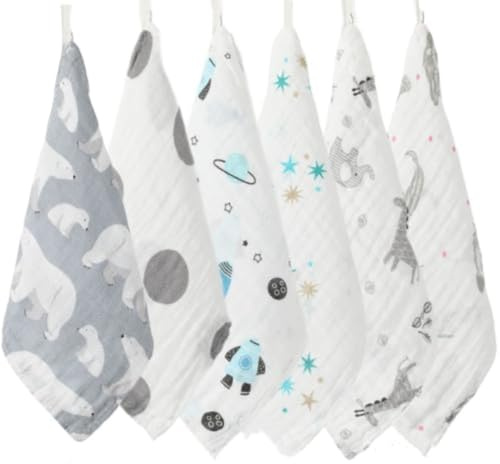 norinori Baby Musselin Waschlappen 6 Stück Neugeborene Musselintücher 100% Weiche Bambus Baumwolle Mehrzweck Baby Handtücher 25x25 cm Kinder Badetuch für Jungen und Mädchen Zufällig Farbe senden