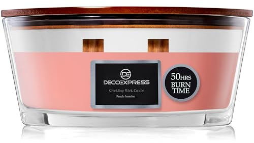 DECO EXPRESS doftljus sprakande ljus upp till 50 timmars bränntid dubbel vekande ellips lugnande mysig heminredning gåvor till henne (persikajasmin)