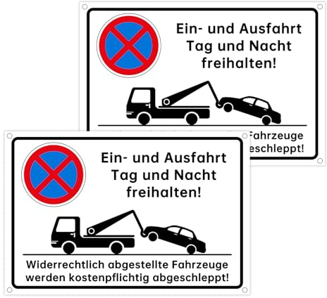 Privatparkplatz Schild Einfahalt Freihalten Schilder - Privatgrundstück Schilder, (2 Stk, 30x20 cm) Parken Verboten Schild,