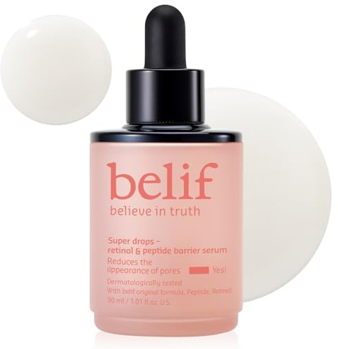 belif Super drops-retinol & peptide barrier serum|Firming anti-ageing serum for skin elasticity, reduces pore appearance, plumps skin, For All Skin Types Including Sensitive, Korean Skincare (30ml)