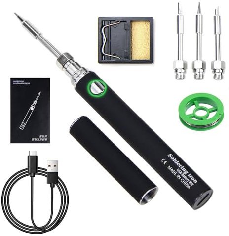 Hengrongshen Lötkolben Set Schwarz, USB Lötkolben mit 3 Lötspitzen, Tragbarer Soldering Iron, Temperatur Einstellbar 100-400°C, Drahtloses Akku Lötkolben für Reparatur des Schweißens Eisenhaltig