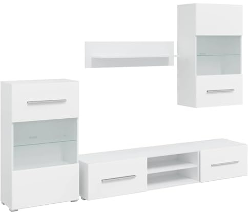 vidaXL 5-TLG. Wohnwand mit LED-Beleuchtung Mattweiß Holzwerkstoff