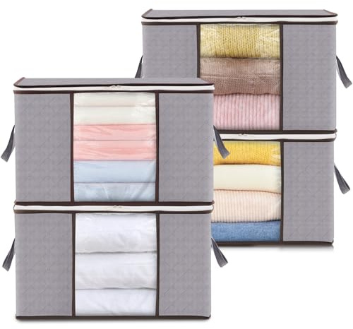 Lifewit 4 stycken förvaringsväska, 120 l undersängbord förvaringsbox vikbar klädförvaring, klädförvaring flyttlådor för täcken, kläder, undersäng, garderob, grå