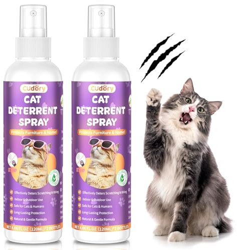 2 Pack Cat Deterrent Spray for Indoor & Outdoor– Cat Repellent Spray for Scratching & Marking – Anti-Scratch Deterrent for Furniture, Walls & Plants – Cat Spray for Behavior Correction(2 Pcs * 120 ML)