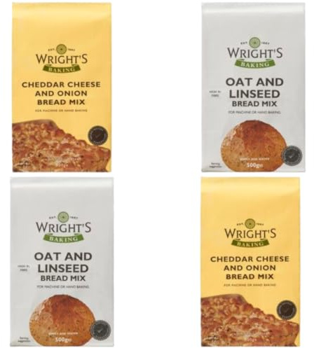 Cheddar & Onion Bread Mix 2x500g with Oat & Linseed Bread Mix 2x500g – High-Fibre, Heart-Healthy, Easy-to-Bake Bread Mix for Machines & Ovens – Perfect for Rolls, Pizza Bases & Sandwiches