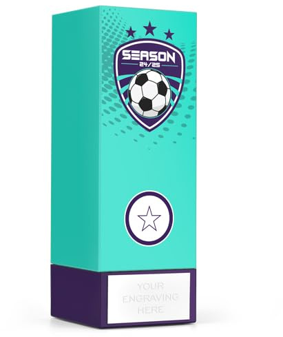 TROPHIESPLUSMEDALS GEO BLOCK Striking Teal Football Trophy 17cm (6 3/4) – Unique Season 24/25 Award with Free Engraving for Outstanding Performances & Tournaments