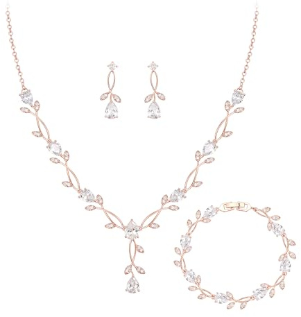 Clearine Ensemble de bijoux en zircone cubique pour mariée - Collier et boucles d'oreilles - Bracelet pour bal de fin d'année