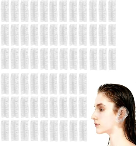 HattusaShield 200 Pezzi Monouso Paraorecchie, Trasparente Impermeabili Paraorecchie Doccia, Protettive Copertura Dell'Orecchio con Elastici, per Saloni di Parrucchieri, Bagni e Tinte per Capelli