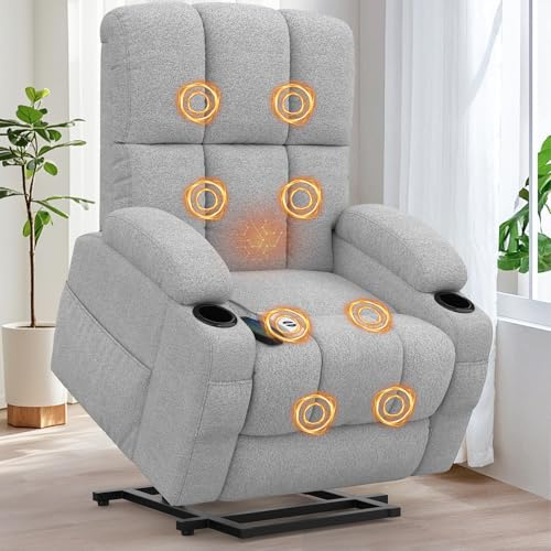 Srfzluxy Relaxsessel Massagesessel Elektrisch Verstellbar Fernsehsessel mit Liegefunktion Massage Wärmefunktion, TYP C&USB-Anschlüsse, 4 Seitentaschen 2 Getränkehalter, Lesesessel TV Sessel Wohnzimmer