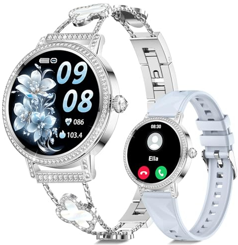 CIVO Montre Connectée Femme Sport: Etanche Ronde Smartwatch Fitness Podometre - Bracelet Montre Trèfle Argenté Appel Bluetooth Compatible iOS Android Femme Cadeaux