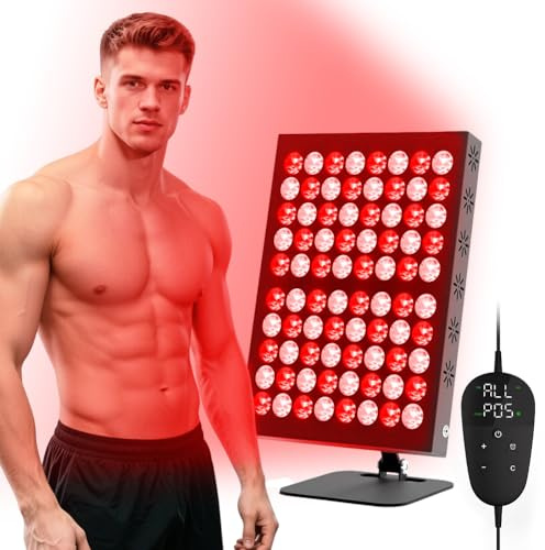 80LEDs Rotlichtlampe Panel, 62W 850nm & 660nm Infrarotlampe, Red Light Therapy Infrarot Lampe mit 5 Helligkeitsstufen & 10/20/30 Min Timer, Infrarot Lampe Winkel Verstellbar
