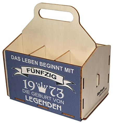 Bierträger aus Holz, Sixpack Bier, 6er Träger, Bier-Sechserträger, Biergeschenk, Geburtstag 50 Jahre, Geburtstagsgeschenk für Männer, 50 Jahre, 50. Geburtstag, 1975
