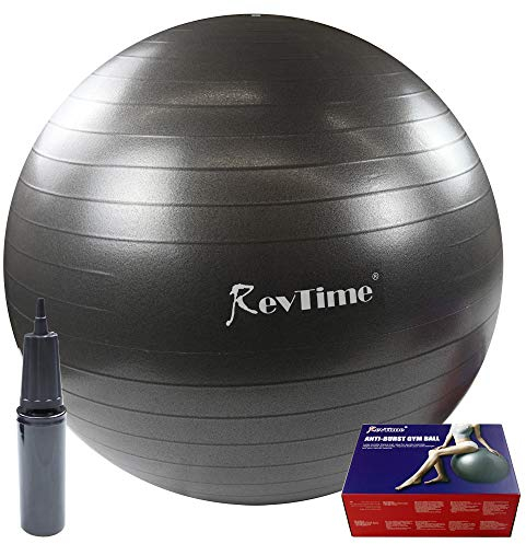 RevTime Ultra Thick Anti-Burst Gym Ball 65 cm with Air Pump Exercise Ball Great for Yoga, Balance, Fitness, Desk Chairs, Dark Gray