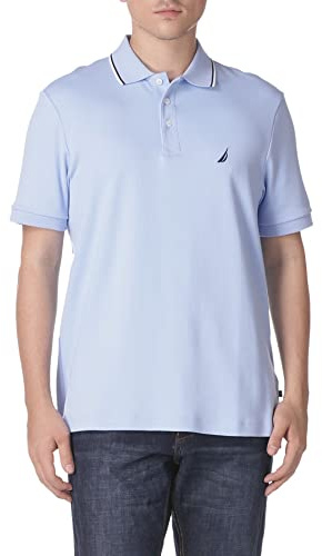 Nautica Classic Fit Short Sleeve Dual Tipped Collar Polo Shirt Camisa, Noon Blue, M Hombres