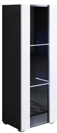 MB Muebles Bonitos, Vitrine avec Pieds 2 cm Luke V2 pour Salon ou Salle à Manger Moderne avec Lumière LED, Meuble Modulaire en Mélamine Brillante, Couleur Noir et Blanc, 40x128x29 cm