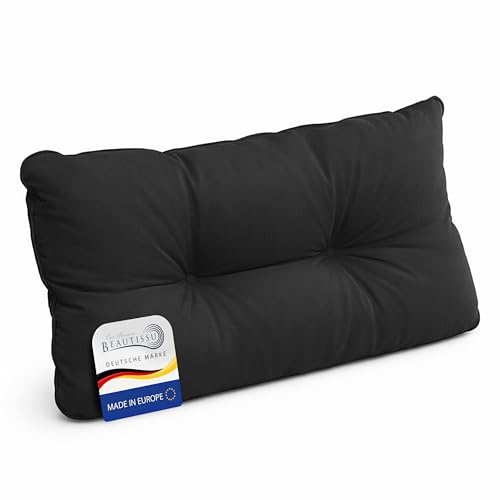Beautissu Lounge Kissen Outdoor Rückenkissen wetterfest für Gartenmöbel | 60x40x12cm Anthrazit schmutzabweisend Polster Rattan Möbel Gartenstuhl Sitzpolster Loungekissen Rattanmöbel Auflage Flair LK