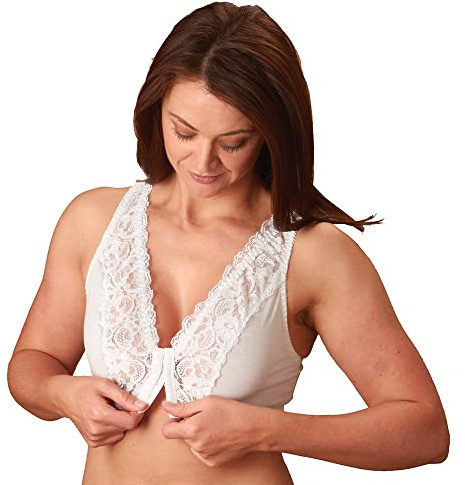 easylife lifestyle solutions Front Fastening Lace Bra | Easy Put on Hook and Eye Front-Fastening | No More Struggling with Back Fastenings for X-Large | Set of 3 Colours; White, Black and Nude
