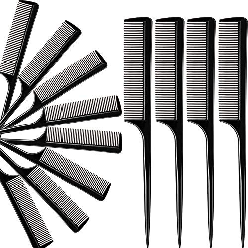 Boao 12 Pack Rat Tail Comb Styling Plastic Anti Static Heat Resistant Tail Comb for All Hair Types Fine Tooth for Men and Women(Black)