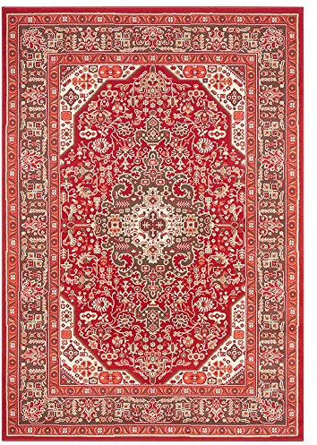 Nouristan Skazar Isfahan Tapis Oriental à Poils Courts, Rouge Oriental., 80x150 cm