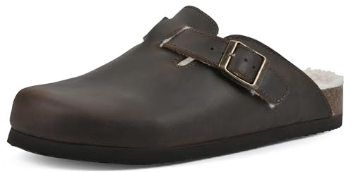 WHITE MOUNTAIN Shoes Bari Leather Footbeds Clog, Brown/Leather W/Faux Fur, 10 M
