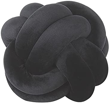 Beliani Modernes Knoten-Ball Dekokissen Samtstoff schwarz rund 20 x 20 cm Malni