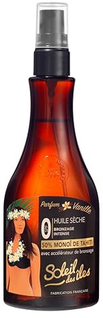 Soleil des Îles | Huile Sèche Bronzante au Monoï de Tahiti 100% Naturel – Parfum Vanille - Accélérateur de bronzage - Fabriqué en France