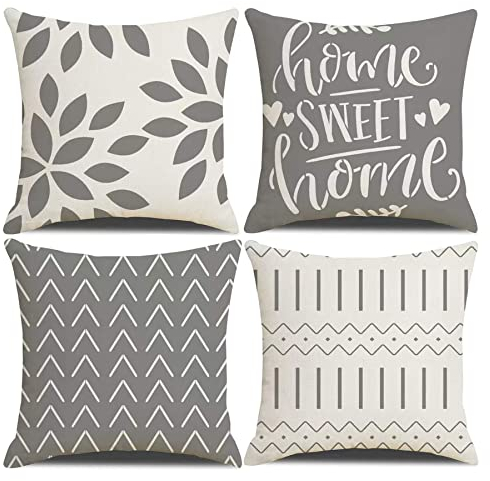 Homefeelzydys Cushion Covers,Cushion Covers 45 x 45 set of 4 Grey Square Throw Pillow Case cushion covers 18x18 4Pack For Outdoor Patio Garden Blench Living Room Sofa Farmhouse Decor