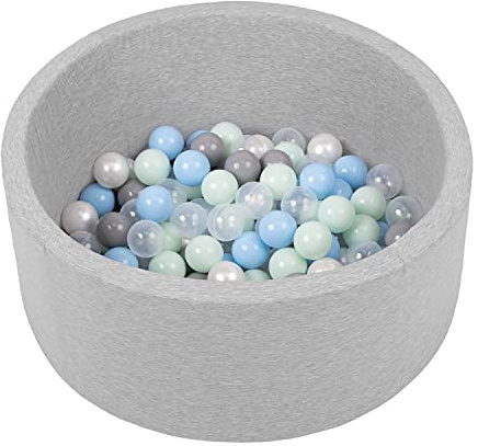 Selonis Blanda Piscina De Espuma 70X30cm/150 Bolas para Bebé Niño Redonda, Gris Clr:Perla/Gris/Transparente/Azul Clr/Menta