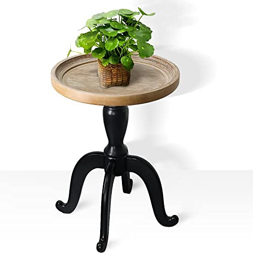 HOMEANING Wooden Side Table, Bedside Table Rustic Farmhouse Cottage Style End Table, Natural Top Table Nightstand for Dinning, Living Room(Black)