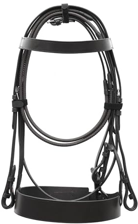 ACES LEATHER HORSE HUNTER BRIDLE WITH 2 NOSEBAND AND GRIP REINS.BLACK & BROWN (X-FULL, BLACK)