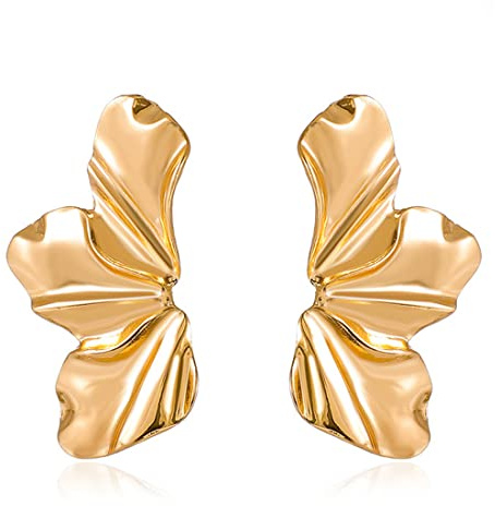 Orecchini Asimmetrici Alla Moda Placcati Oro, Gioielleria Regalo per Mamma Moglie Figlia, A Fiore Opaco retrò - Petali Irregolari