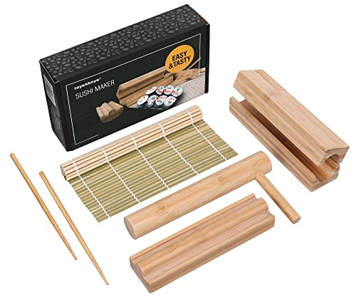 Toys4Boys Sushi Maker Set zum Selber Machen - Roller Bazooka Kit mit Bambusmatte Rollmatte und Maschine - 100% Bambus