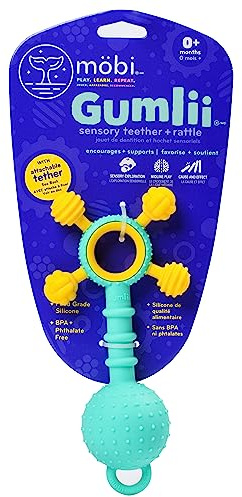 Baby Rassel Mit Beißring - Gumlii Sensorik Spielzeug Mit Baby Beissring, Texturierte Griffe, & Baby Rassel 0-6 Monate Mit Der Kinder Aufwachsen Können - Baby Beißspielzeug Von Mobi Games