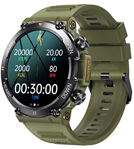 Militär Uhr Smartwatch Blutdruck Herren Armbanduhr Smartwatches mit Telefonfunktion IP68 Wasserdicht Sportuhren Outdoor Tactical Watch Military Schwarz Fitnessuhr für Männer Ios Android Schrittzähler