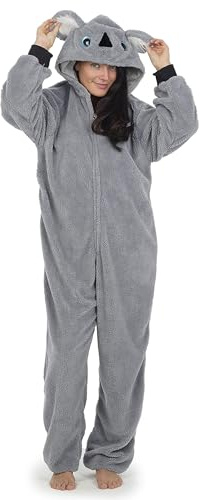 CityComfort Combinaison Pyjama Femme, Grenouillère Femme Pyjama Onesie Tout en Un en Polaire S-XL (Koala Gris, XL)
