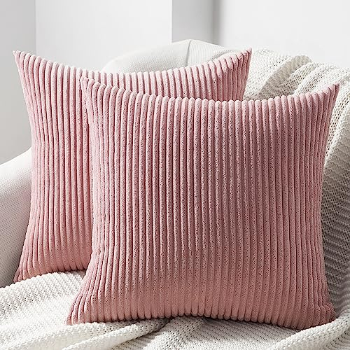 Topfinel 2er Set Kissenbezug 45x45 rosa Kordsamt gestreiftes Muster Kissenbezüge Kissenhülle Dekokissen Sofakissen Couchkissen Dekokissen Zierkissenbezug Deko Kissenhüllen Wohnzimmer Schlafzimmer