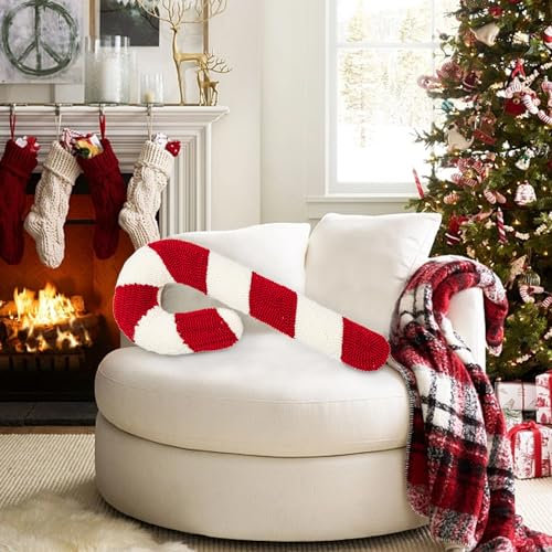 ACAREY Weihnachtsdeko Plüsch Weihnachtskissen, Weihnachts Zuckerstangen Kissen, Süßes Plüschkissen Rote Und Weiße Weihnachtsdeko Kissen Lutscherkissen Für Couch, Sofa, Schlafzimmer (Zuckerstange)