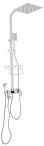 Regendusche Set Duscharmatur Duschsystem Edelstahl Duschpaneel Höhenverstellbar mit Ablage (schwarzen)