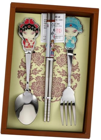 MAGICLULU 1 Satz Essstäbchen Löffel Essstäbchen aus Metall koreanisch Dessertlöffel Dekor Utensilien im chinesischen Stil Reise-Essstäbchen-Löffel Japanischer Stil Geschenk Geschirr