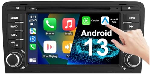 Android 14 Autoradio per Audi A3 2003-2012 & S3 8P 2006-2012 & RS3 Sportback 2011-2012, Radio da 7 pollici con lettore CD/DVD, Wireless Carplay/Android Auto GPS WiFi Bluetooth 4G SWC