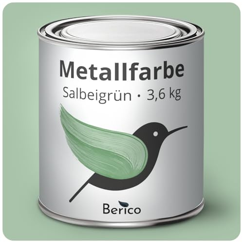 Berico Metallfarbe - Salbeigrün - 3,6 Kg - 4in1 Premium Metallschutzlack - Direkt auf Rost - Für Stahl, Zink, Aluminium, Kupfer und Eisen