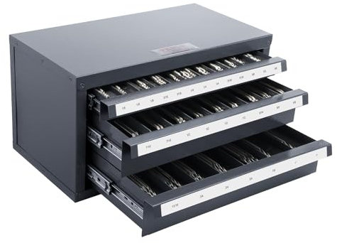 VEVOR Scatola Porta Taglierini 1/8-1 Pollici Cassetti Portautensili 3 Cassetti 29 Scomparti 37,5x20x20 cm, Dispenser per Taglierini Impilabile Facile Identificazione Conservazione da Officina Garage